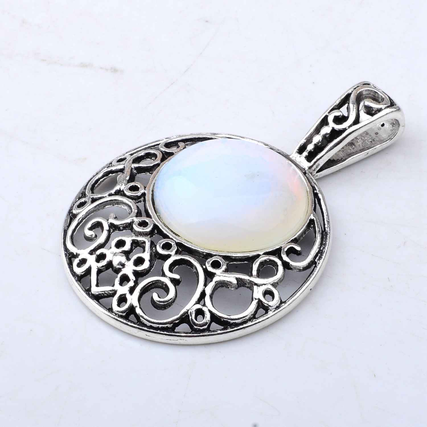 Natural Crystal Healing Moon Round Chakra Bead Gemstone Necklace Pendant