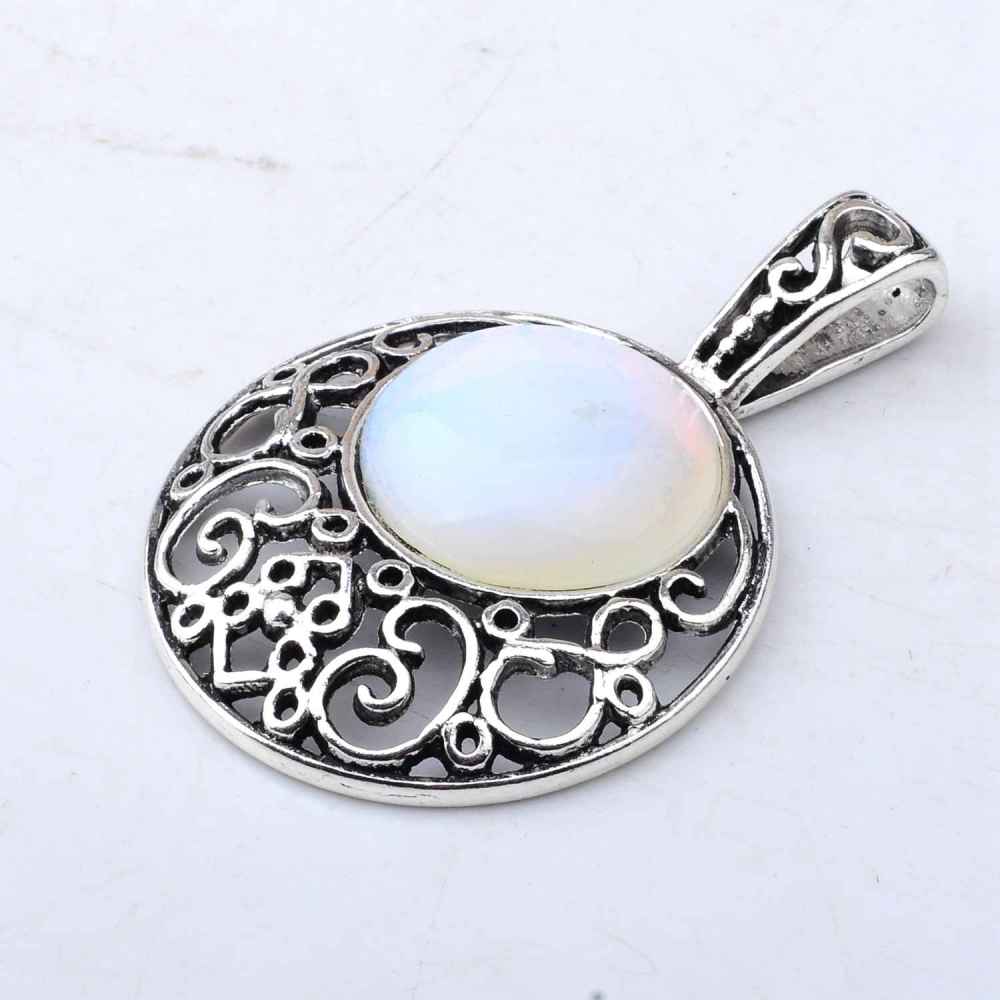 Natural Crystal Healing Moon Round Chakra Bead Gemstone Necklace Pendant