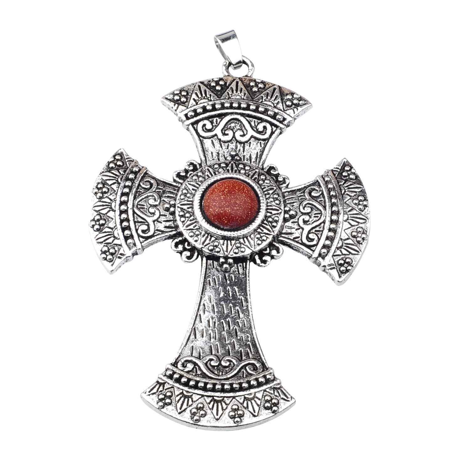 Men's Jewelry Natural Stone Quartz Charm Cross Pendant Necklace Women Gift