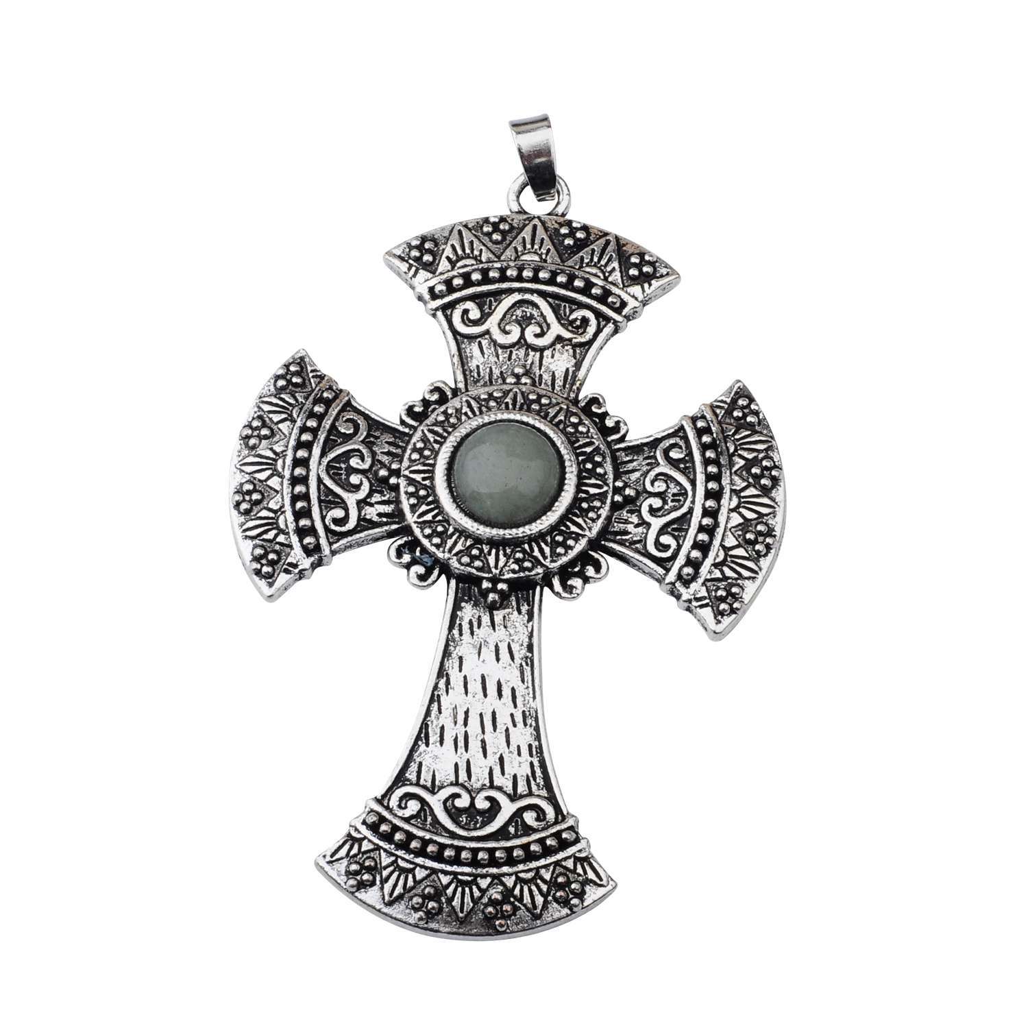 Men's Jewelry Natural Stone Quartz Charm Cross Pendant Necklace Women Gift