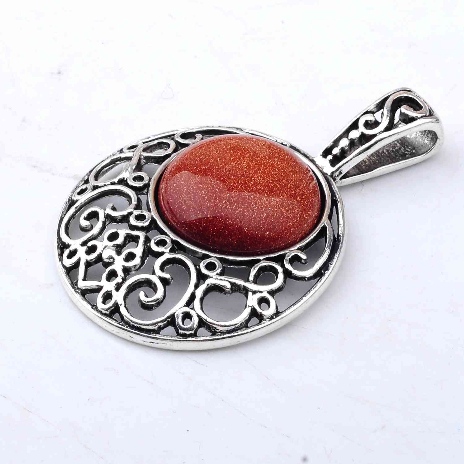 Natural Crystal Healing Moon Round Chakra Bead Gemstone Necklace Pendant