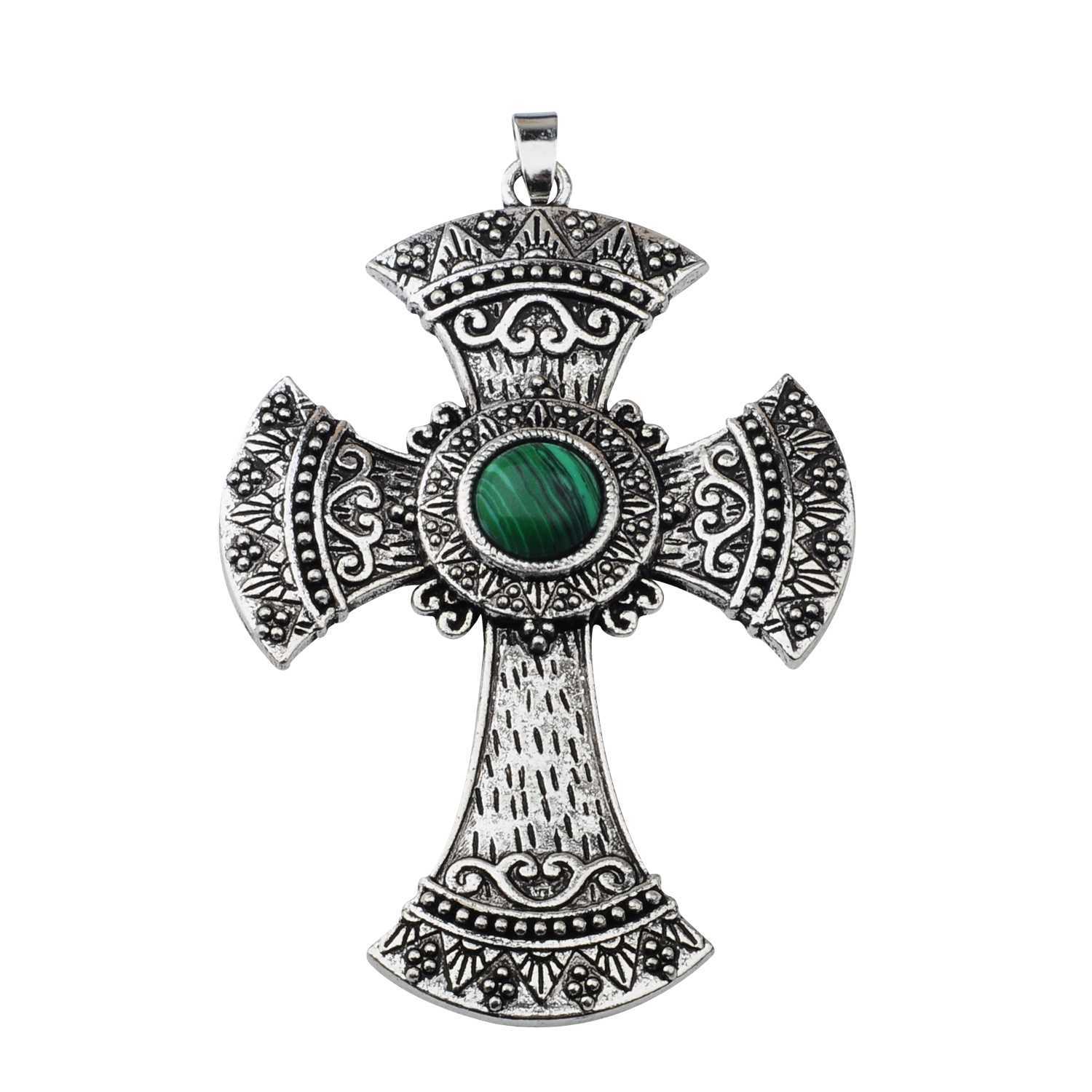 Men's Jewelry Natural Stone Quartz Charm Cross Pendant Necklace Women Gift