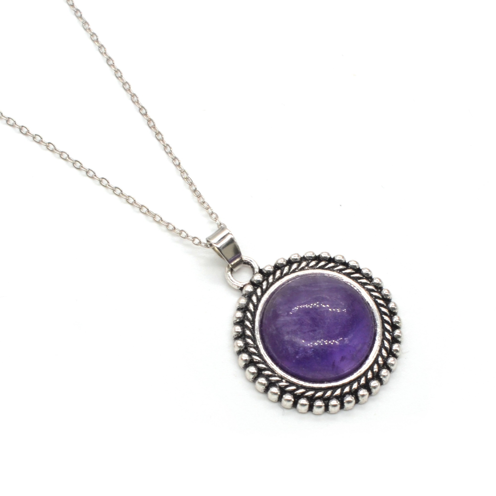 Natural Crystal Stone Round Sun Chakra Healing Gemstone Pendant Charm Necklace