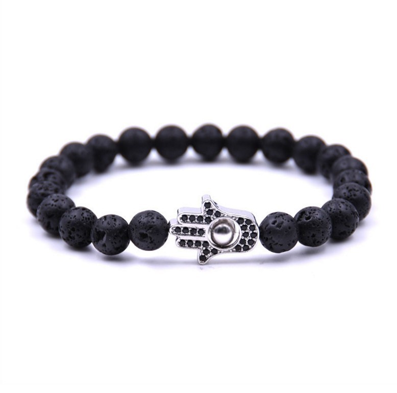 Fashion Evil Eye Natural Lava stone 8MM Round Beads Bracelet for Women and Men