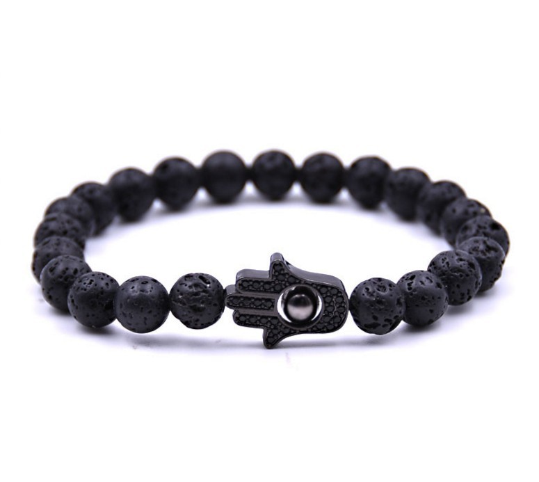 Fashion Evil Eye Natural Lava stone 8MM Round Beads Bracelet for Women and Men