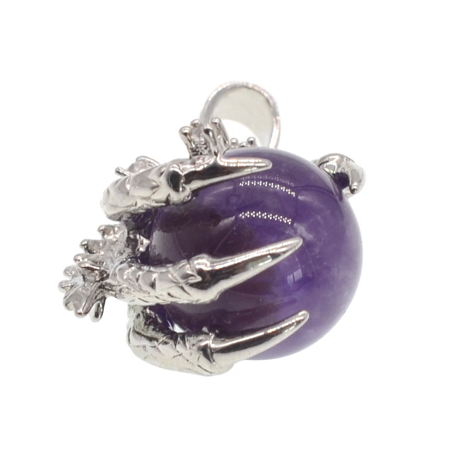 Natural 15MM Agate Gemstone Sphere Dragon Claw Pendant Charm Necklace