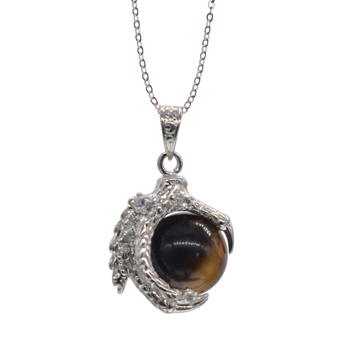 Natural 15MM Agate Gemstone Sphere Dragon Claw Pendant Charm Necklace