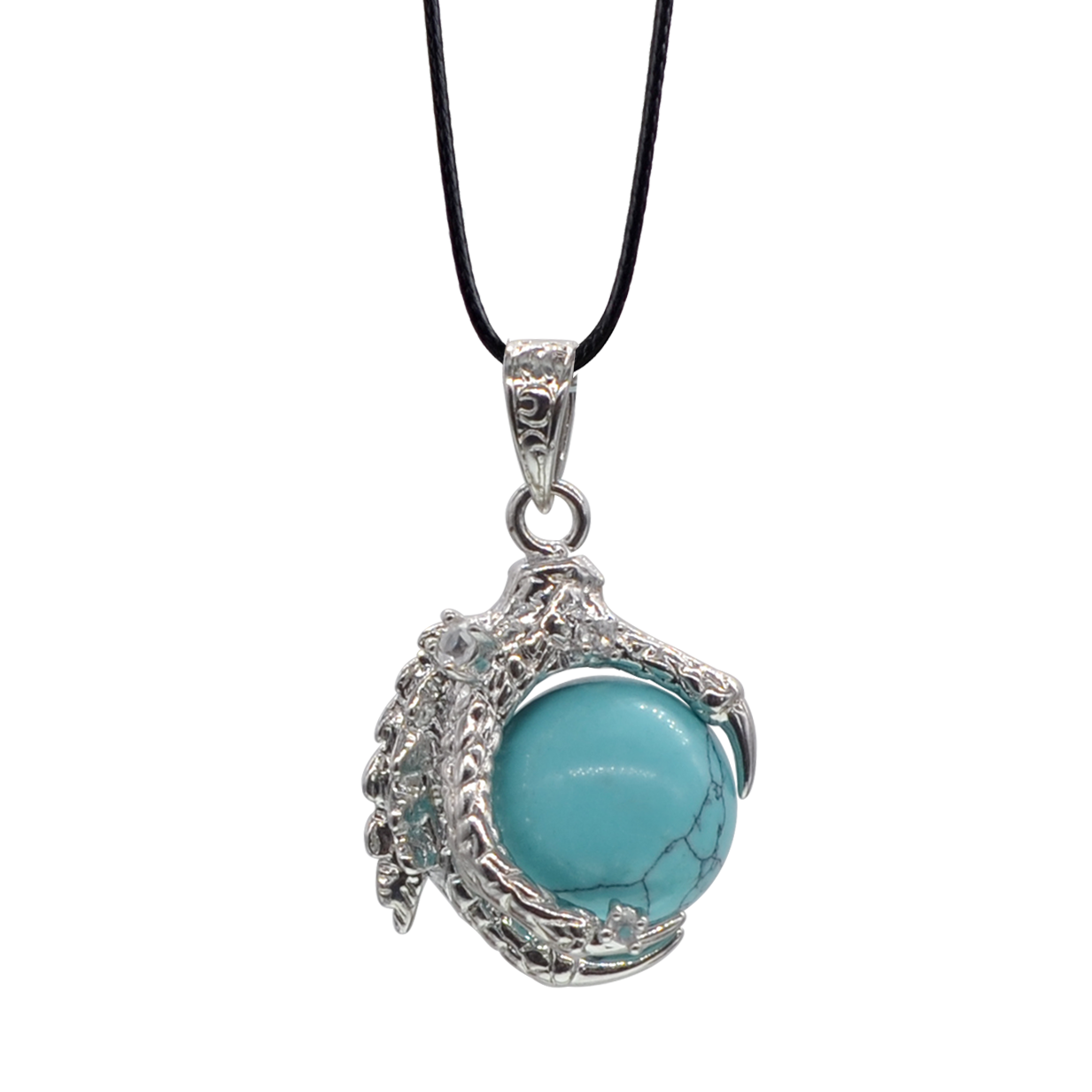 Natural 15MM Agate Gemstone Sphere Dragon Claw Pendant Charm Necklace