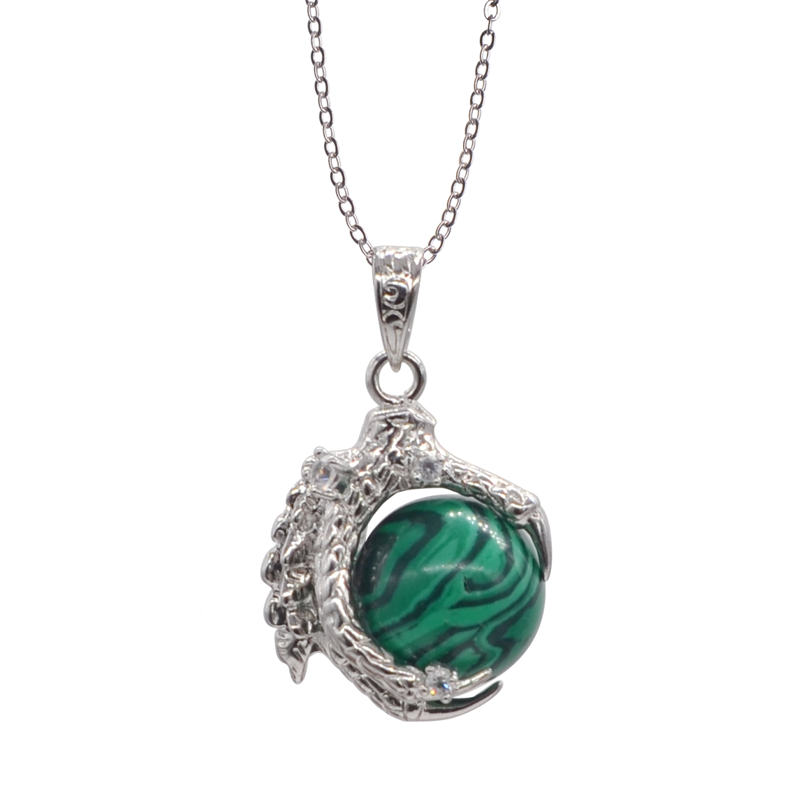 Natural 15MM Agate Gemstone Sphere Dragon Claw Pendant Charm Necklace