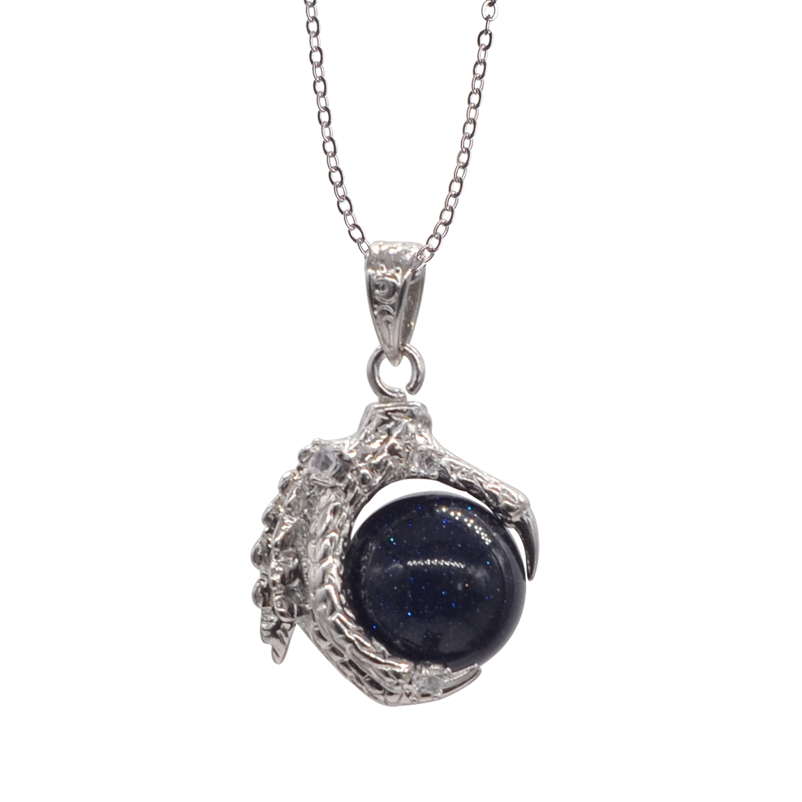 Natural 15MM Agate Gemstone Sphere Dragon Claw Pendant Charm Necklace