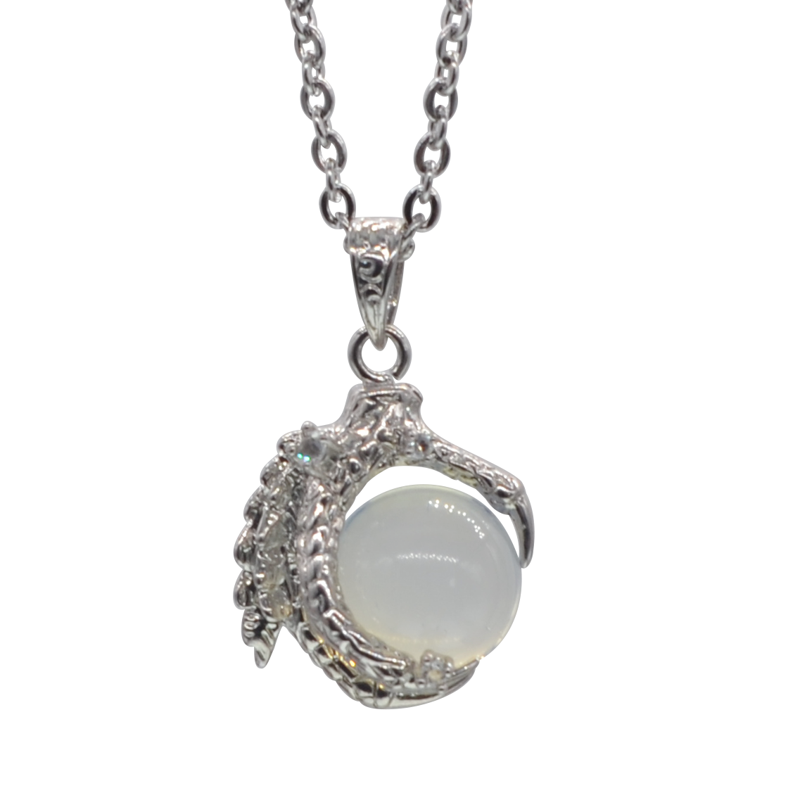 Natural 15MM Agate Gemstone Sphere Dragon Claw Pendant Charm Necklace