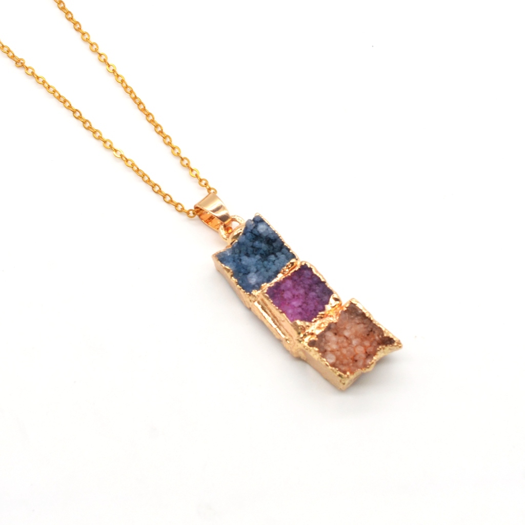 Natural Druzy Quartz Crystal Stone Necklace Gemstone Healing Gold Pendant