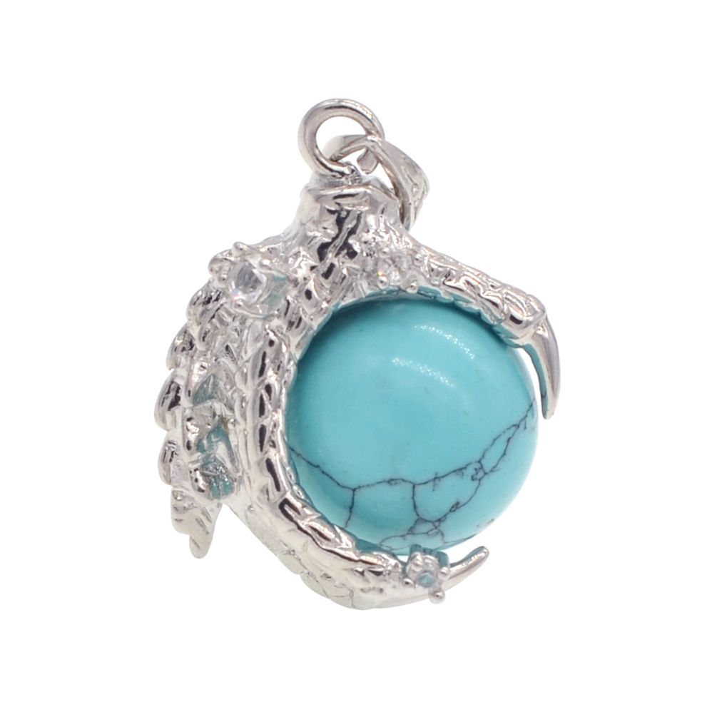 Natural 15MM Agate Gemstone Sphere Dragon Claw Pendant Charm Necklace