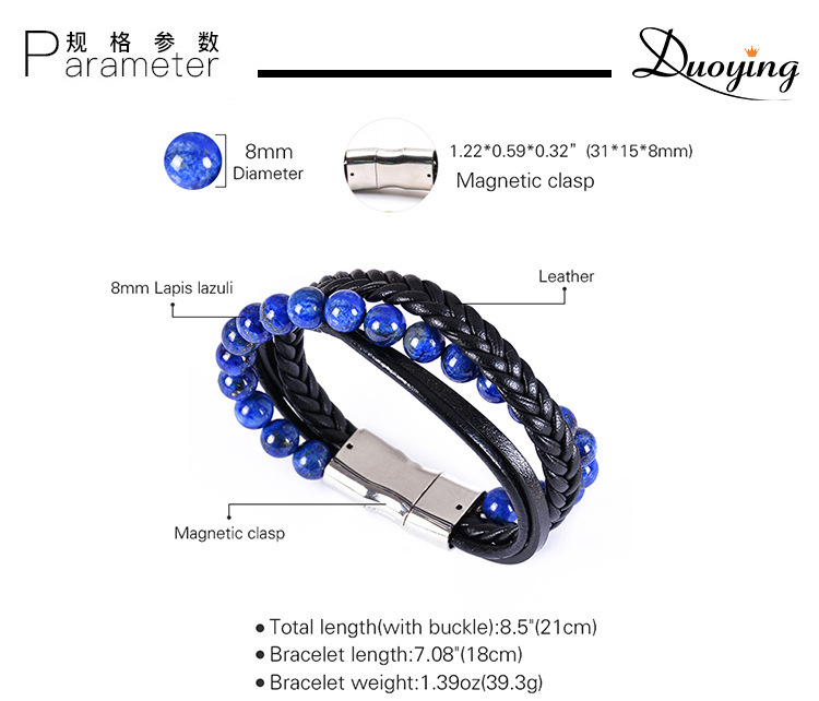 7 Chakras Lava Natural Healing Tiger Eye Stone Bead Bracelet for Men Women Genuine Leather Rope with Stainless Steel Magnetic Buckle