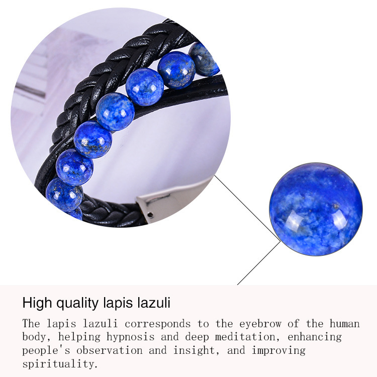 7 Chakras Lava Natural Healing Tiger Eye Stone Bead Bracelet for Men Women Genuine Leather Rope with Stainless Steel Magnetic Buckle