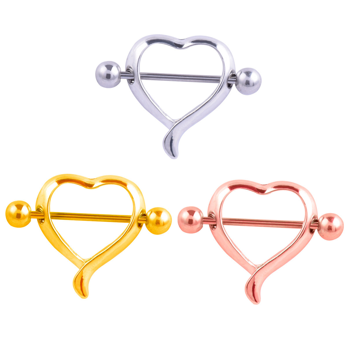 1PCS Stainess Steel Love Heart Nipple Bar Ring Shield Barbell Body Jewelry
