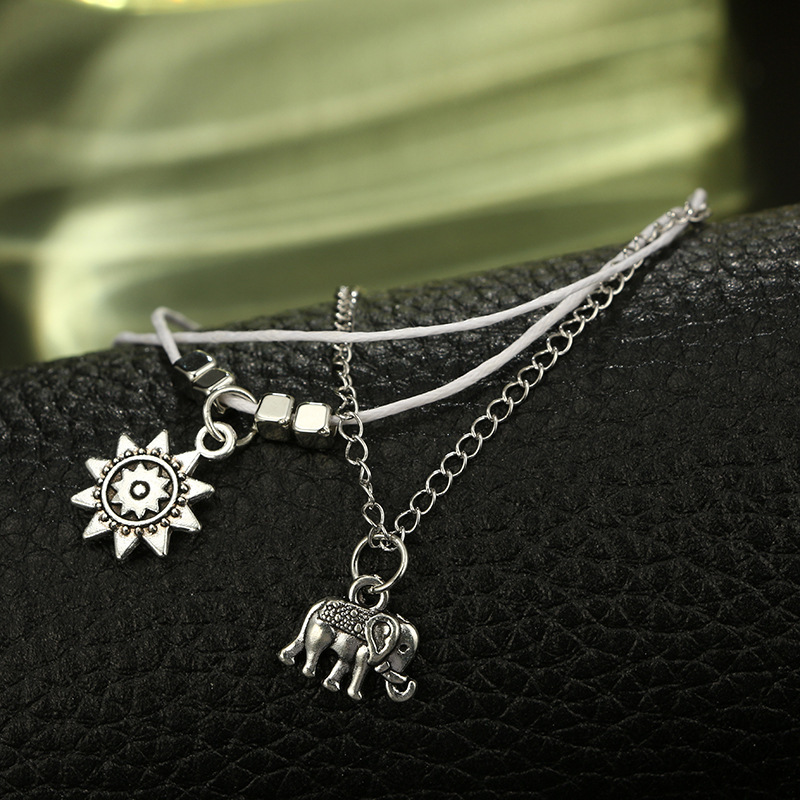 Boho Silver Alloy Elephant Anklet Multi-Layer Beach Anklet Foot Charm Jewelry Gifts Women