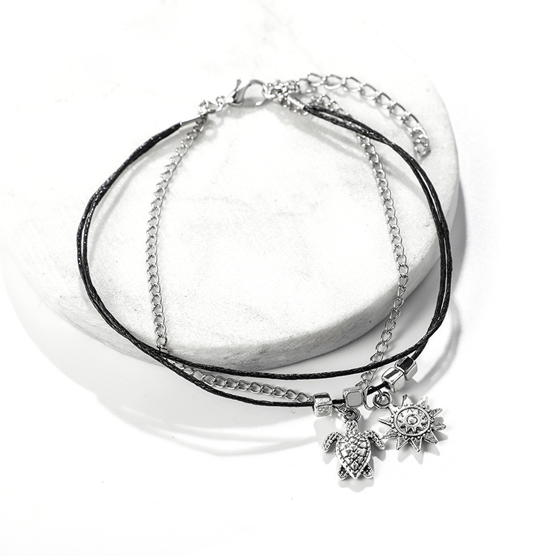 Boho Silver Alloy Tortoise Anklet Multi-Layer Beach Anklet Foot Charm Jewelry Gifts Women