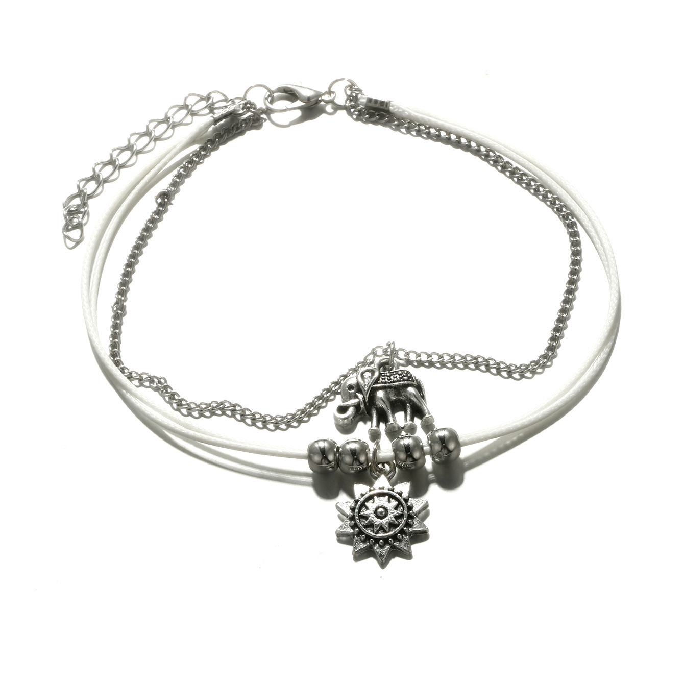 Boho Silver Alloy Elephant Anklet Multi-Layer Beach Anklet Foot Charm Jewelry Gifts Women