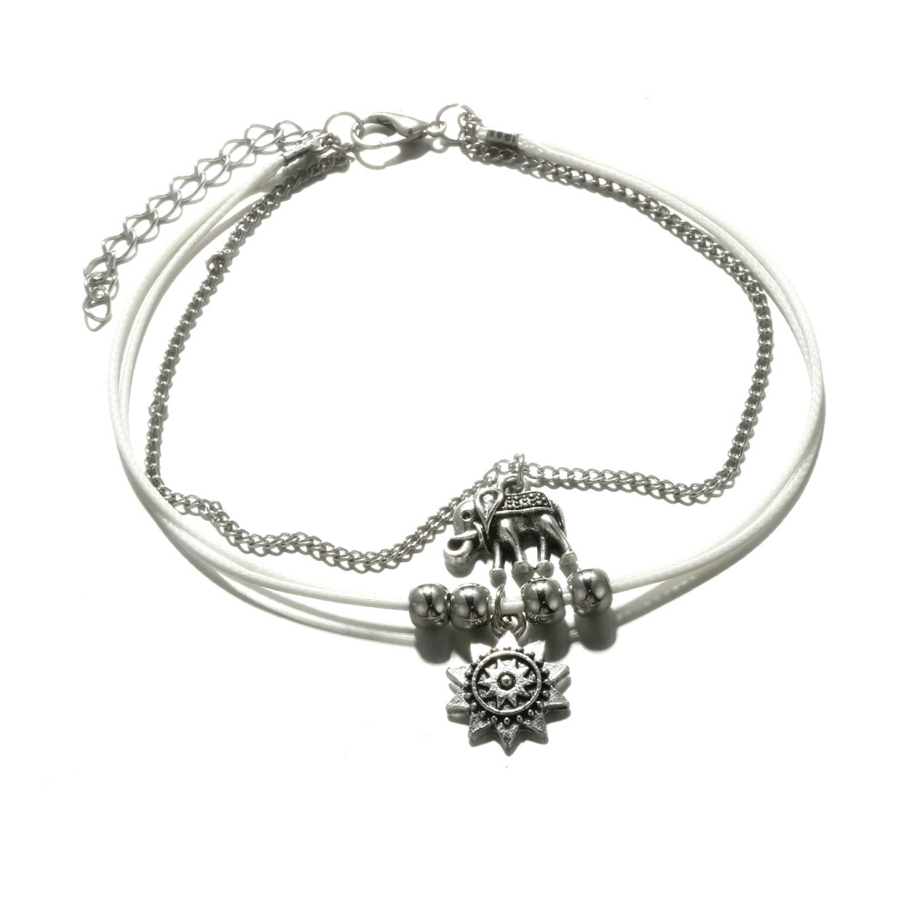 Boho Silver Alloy Elephant Anklet Multi-Layer Beach Anklet Foot Charm Jewelry Gifts Women