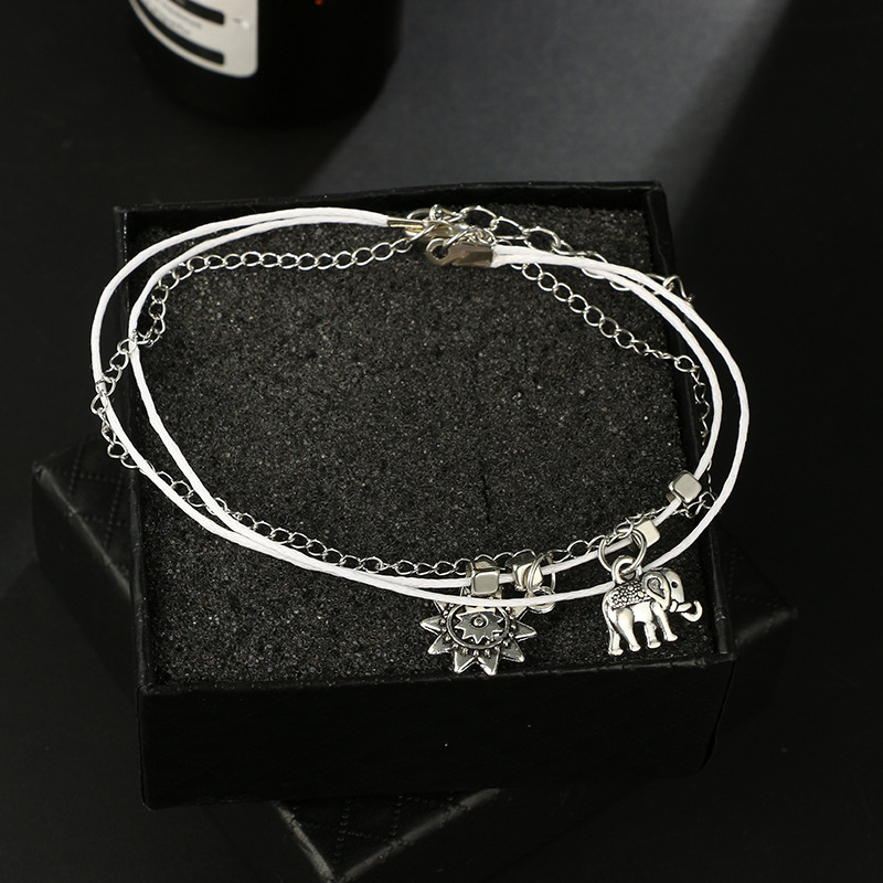 Boho Silver Alloy Elephant Anklet Multi-Layer Beach Anklet Foot Charm Jewelry Gifts Women
