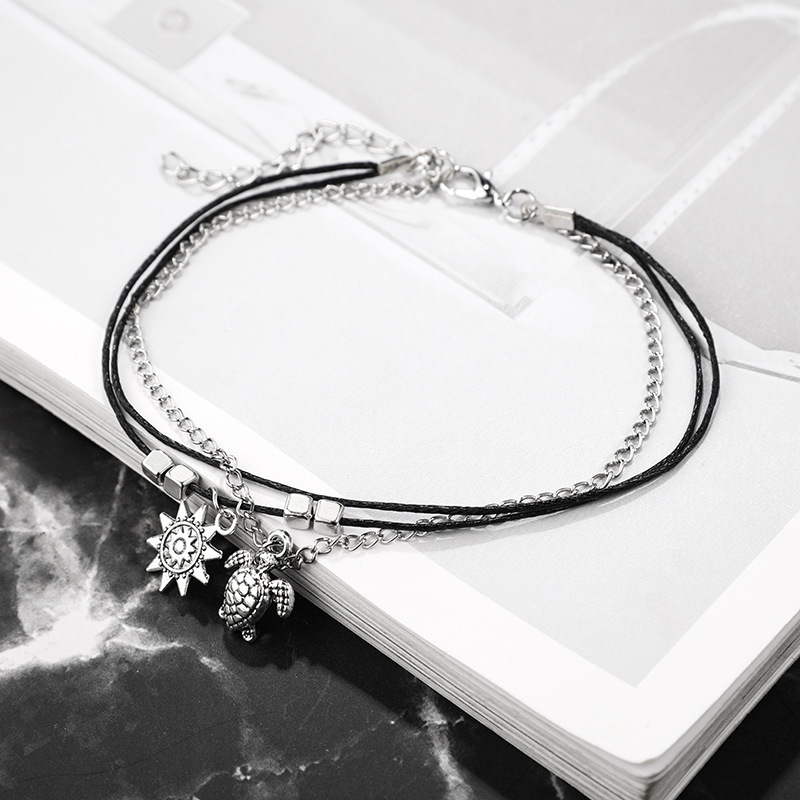 Boho Silver Alloy Tortoise Anklet Multi-Layer Beach Anklet Foot Charm Jewelry Gifts Women