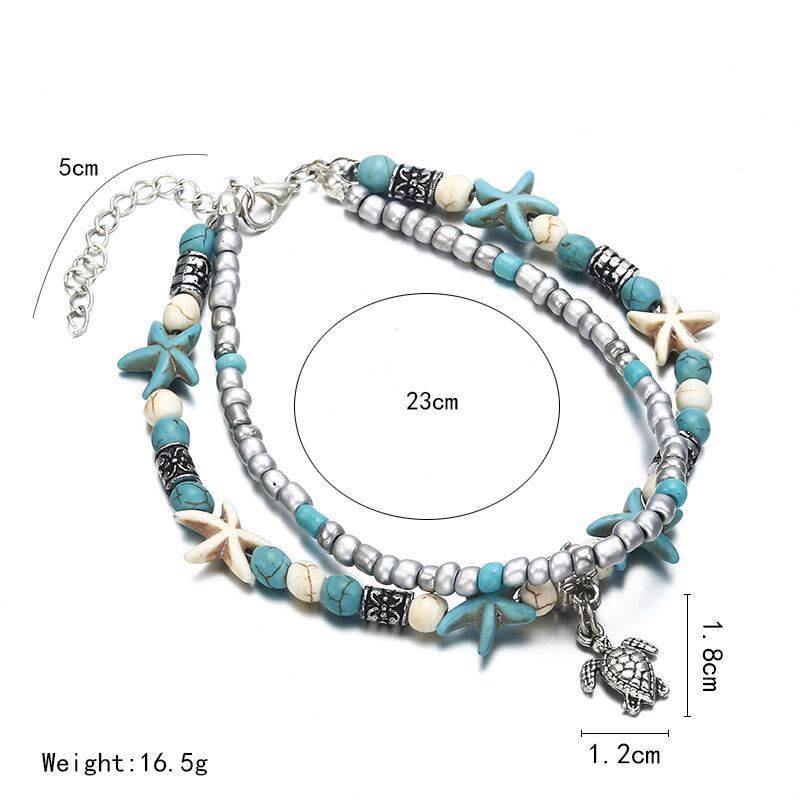 Vintage Shell Beads Starfish Anklets For Women Multi Layer Bangle Leg Bracelet Handmade Bohemian Jewelry