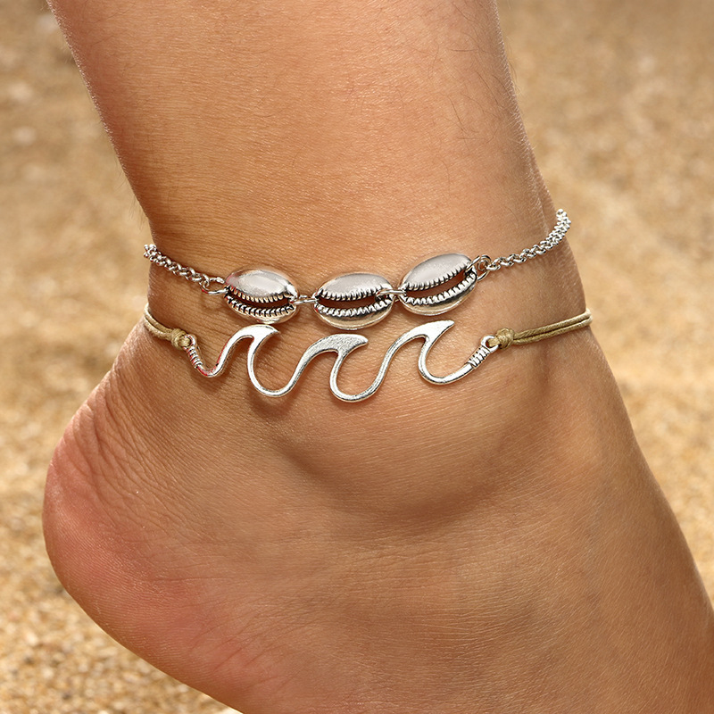 Boho Wave Shell Anklet Multi-Layer Beach Anklet Foot Charm Jewelry Gifts Women