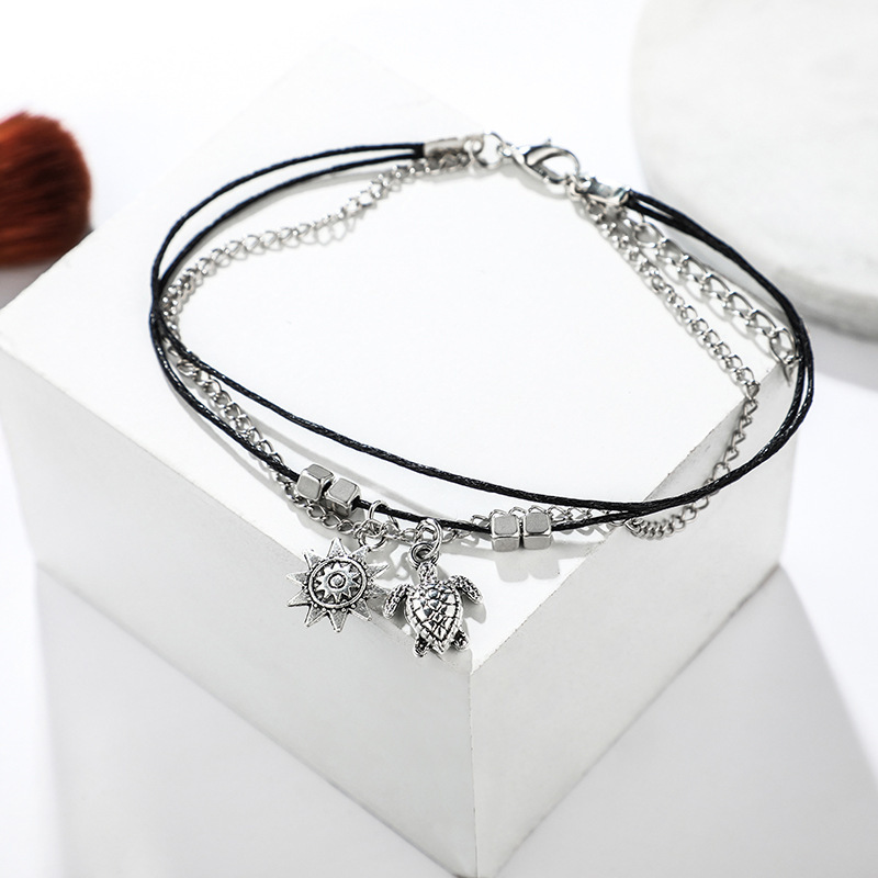 Boho Silver Alloy Tortoise Anklet Multi-Layer Beach Anklet Foot Charm Jewelry Gifts Women