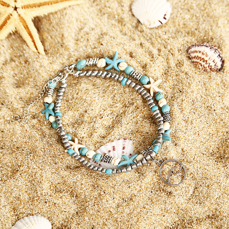 Vintage Shell Beads Starfish Anklets For Women Multi Layer Bangle Leg Bracelet Handmade Bohemian Jewelry