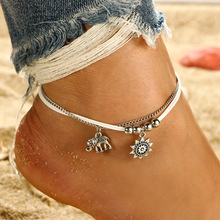 Boho Silver Alloy Elephant Anklet Multi-Layer Beach Anklet Foot Charm Jewelry Gifts Women