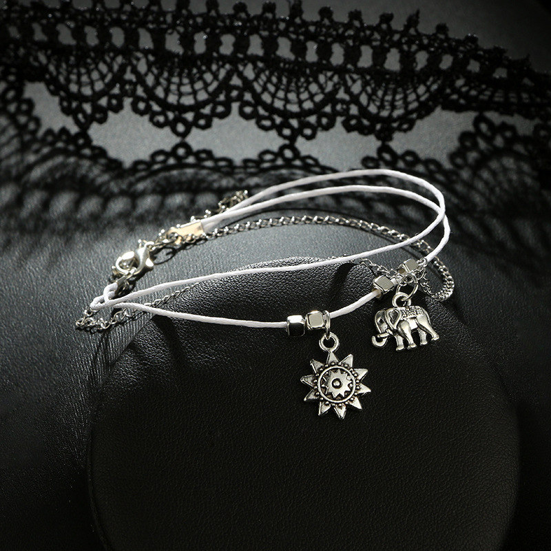 Boho Silver Alloy Elephant Anklet Multi-Layer Beach Anklet Foot Charm Jewelry Gifts Women