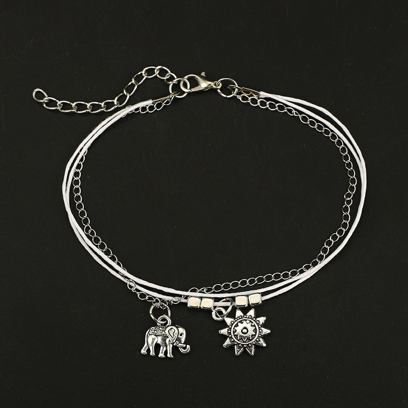Boho Silver Alloy Elephant Anklet Multi-Layer Beach Anklet Foot Charm Jewelry Gifts Women