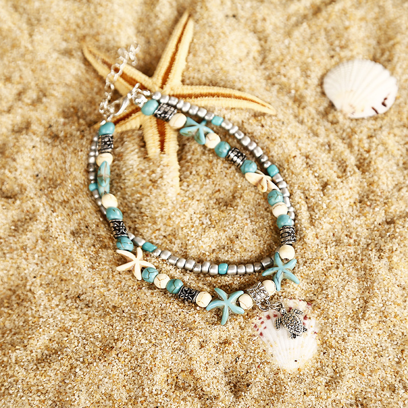 Vintage Shell Beads Starfish Anklets For Women Multi Layer Bangle Leg Bracelet Handmade Bohemian Jewelry