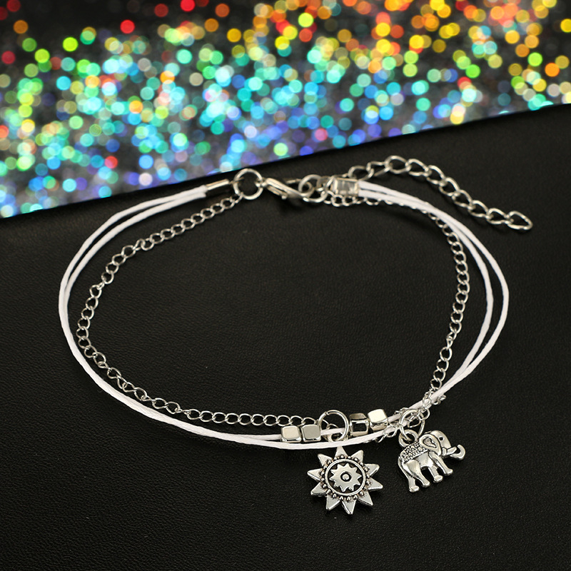 Boho Silver Alloy Elephant Anklet Multi-Layer Beach Anklet Foot Charm Jewelry Gifts Women