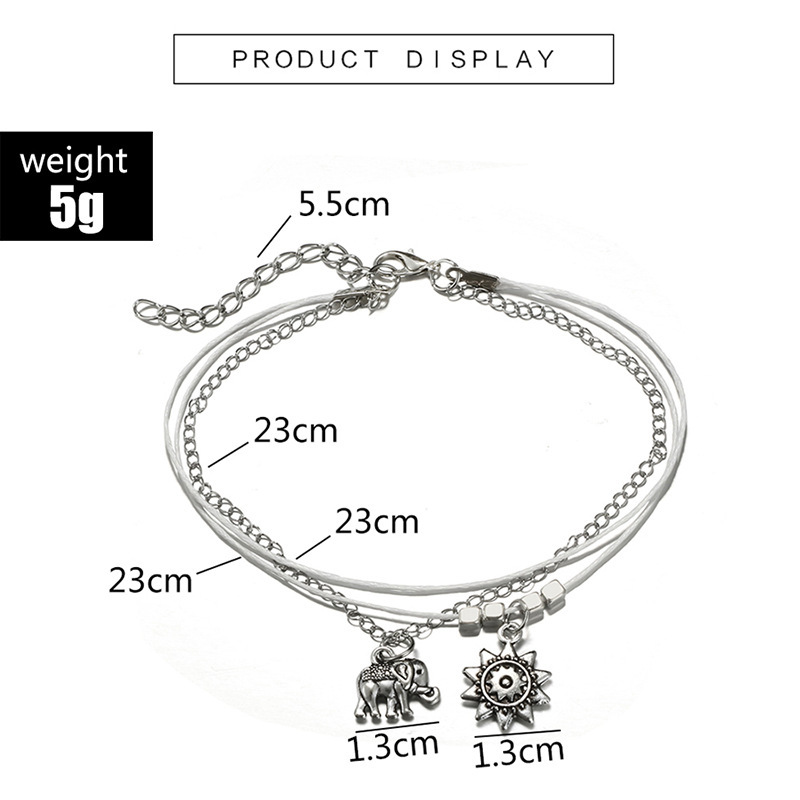 Boho Silver Alloy Elephant Anklet Multi-Layer Beach Anklet Foot Charm Jewelry Gifts Women