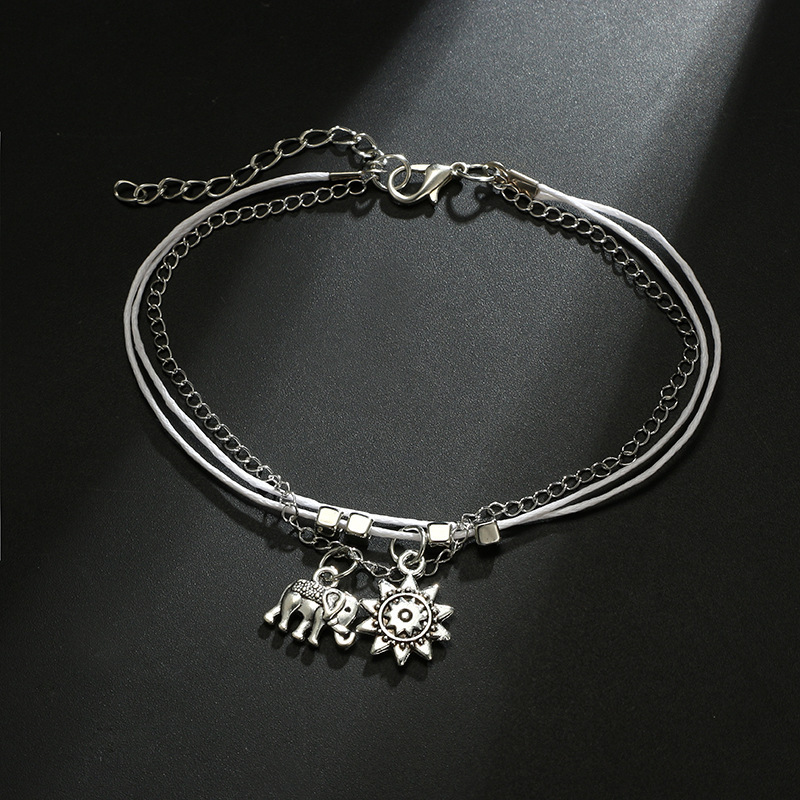 Boho Silver Alloy Elephant Anklet Multi-Layer Beach Anklet Foot Charm Jewelry Gifts Women