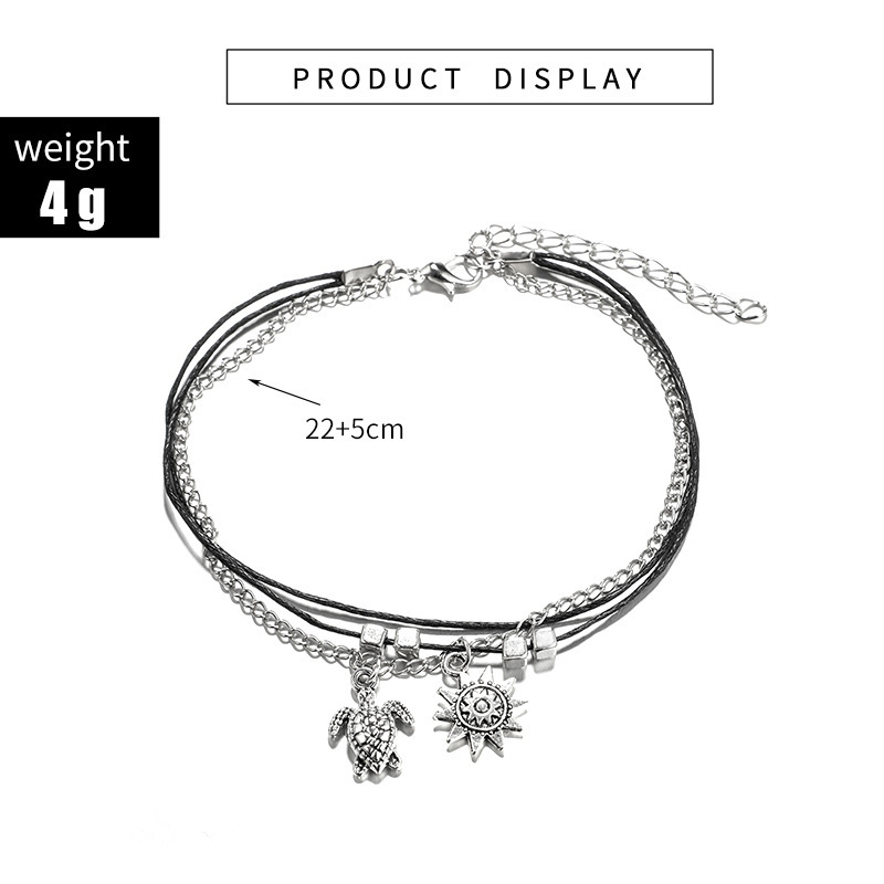 Boho Silver Alloy Tortoise Anklet Multi-Layer Beach Anklet Foot Charm Jewelry Gifts Women