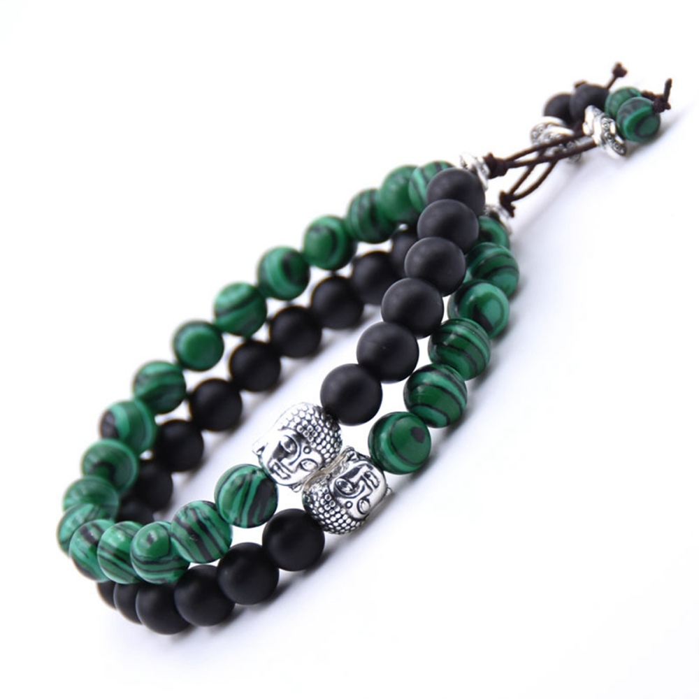 Couple Malachite Matte Onyx Bracelet for women Men  buddha head Woven Stone Bracelet