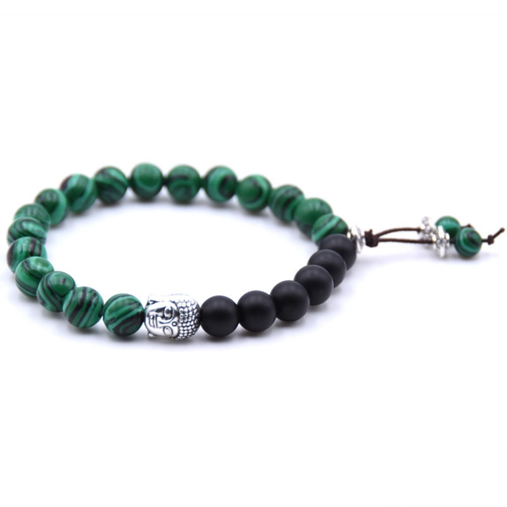 Couple Malachite Matte Onyx Bracelet for women Men  buddha head Woven Stone Bracelet