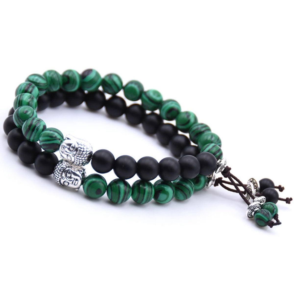 Couple Malachite Matte Onyx Bracelet for women Men  buddha head Woven Stone Bracelet