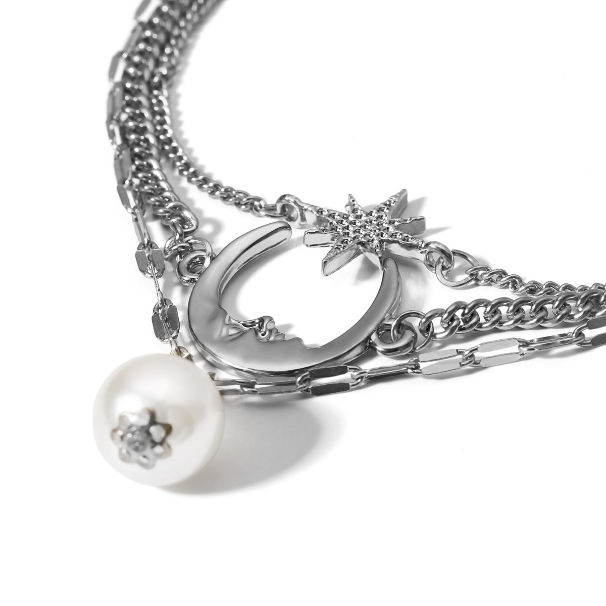 Anklet Bracelet, Star Moon Pearl Ankle Bracelet for Women, 3-Layer Chain Ankle Bracelets, Beach Anklet Bracelet, Adjustable Barefoot Sandals Beach Foo