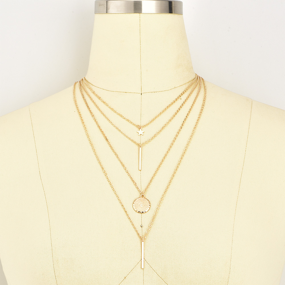 Multi-Layer Moon Necklace Choker with Long Chain for Women and Girls