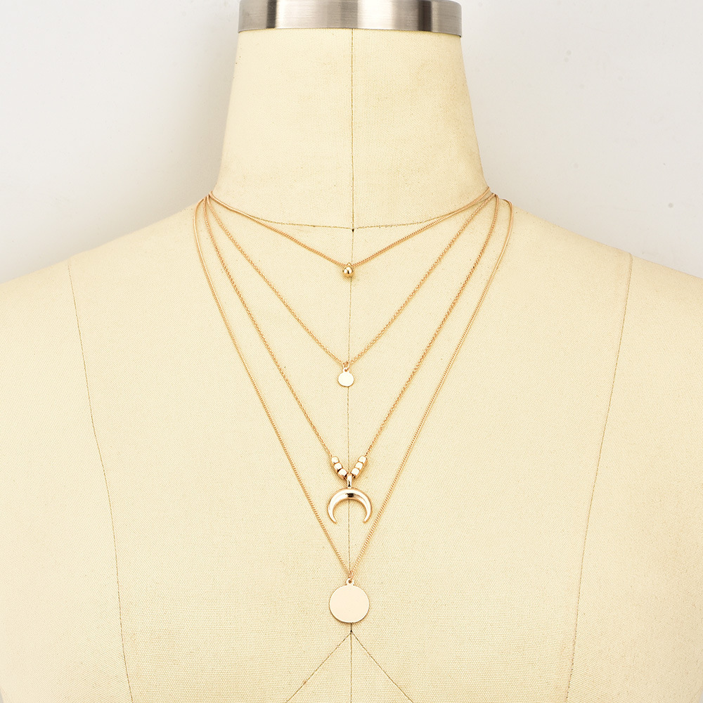 Multi-Layer Moon Necklace Choker with Long Chain for Women and Girls