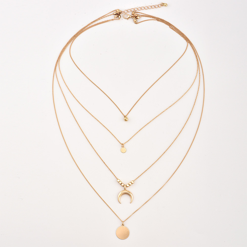 Multi-Layer Moon Necklace Choker with Long Chain for Women and Girls