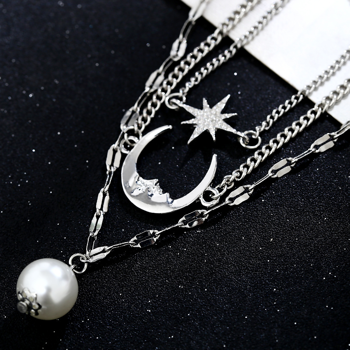Anklet Bracelet, Star Moon Pearl Ankle Bracelet for Women, 3-Layer Chain Ankle Bracelets, Beach Anklet Bracelet, Adjustable Barefoot Sandals Beach Foo