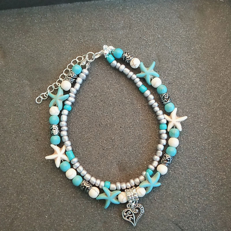 Vintage Shell Beads Starfish Anklets For Women Multi Layer Bangle Leg Bracelet Handmade Bohemian Jewelry