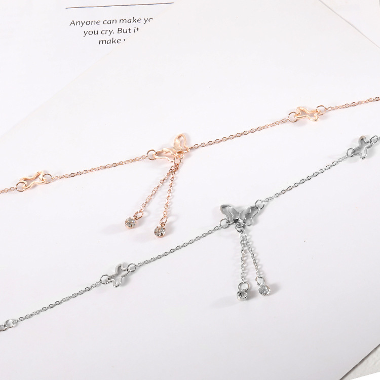 Fashion Ankle Bracelet For Women Rose Gold Butterfly Foot Chain Adjustable Jewelry