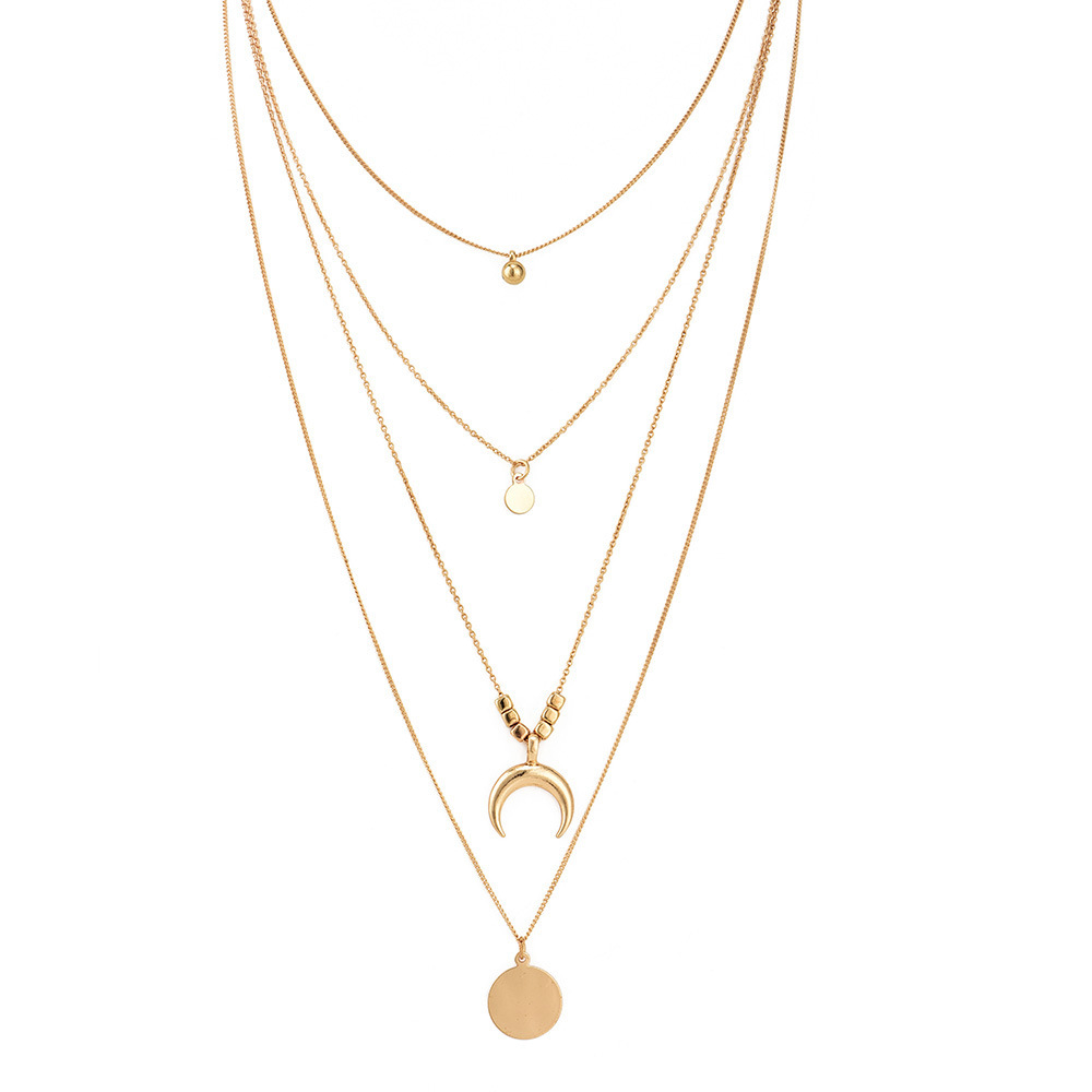 Multi-Layer Moon Necklace Choker with Long Chain for Women and Girls