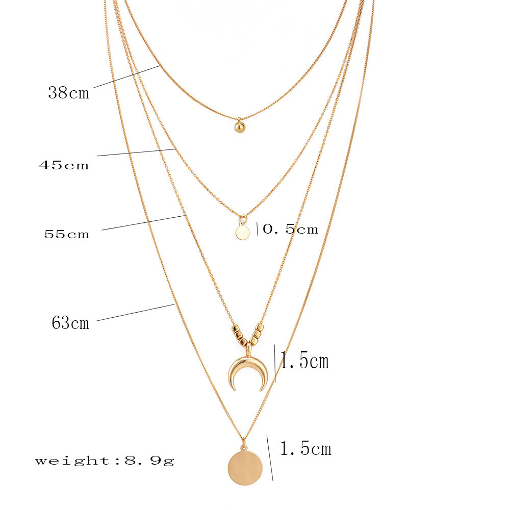 Multi-Layer Moon Necklace Choker with Long Chain for Women and Girls